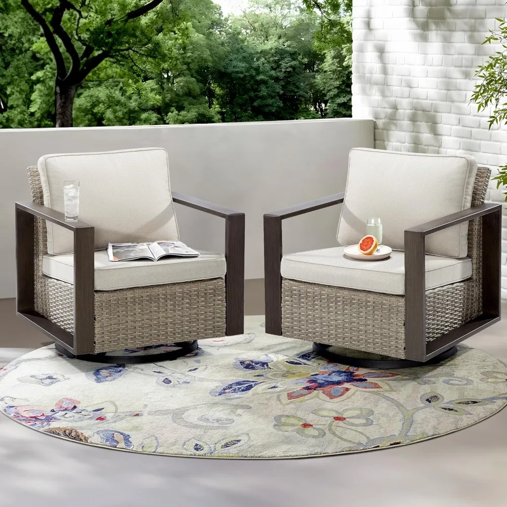 

Outdoor Swivel Rocker Patio Chairs Set, 2 Pieces Rattan Chairs with Olefin Fabric Cushion & Stainless Metal Steel Rectan