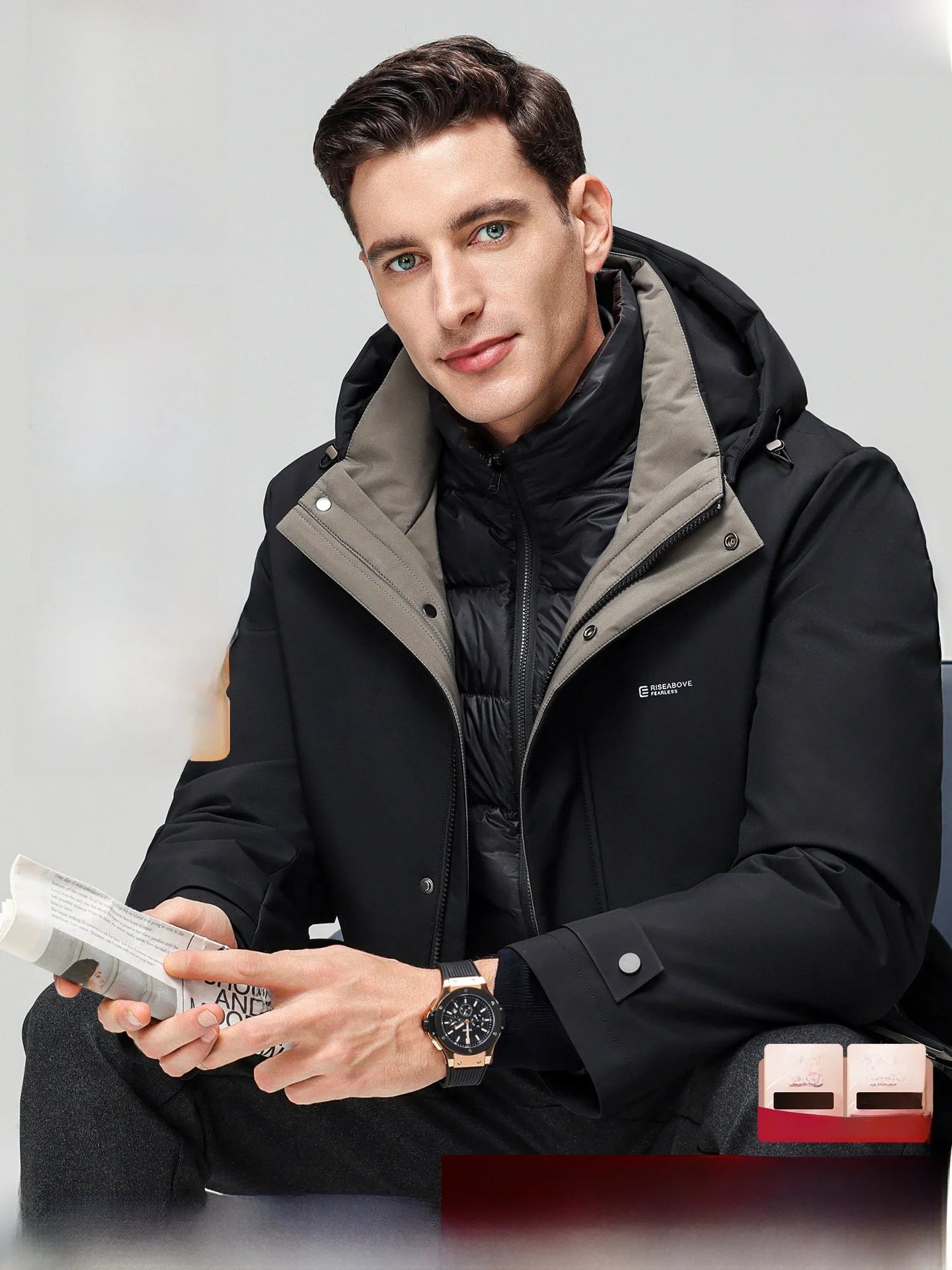 Warm Fleece Lined Detachable Inner  Men's down Jacket Outdoor Casual Style Polyester Fiber Duck down Filled Short Coat