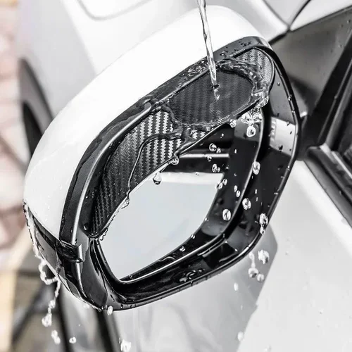 Imagen 2 del producto 2 uds espejo retrovisor de coche lluvia ceja visera de fibra de carbono vista trasera parasol cuchillas a prueba de lluvia pegatina accesorios de decoración de coche