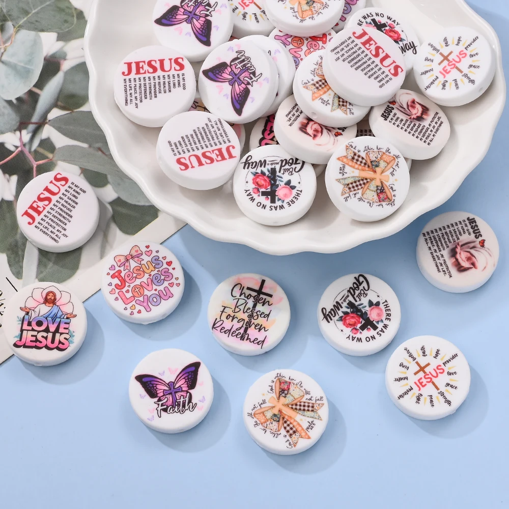 

9Pcs 28mm Silicone Round Beads Theme Printed Teether Loose Beads for DIY Pacifier Chains Clips Necklaces, Bracelet Accessories