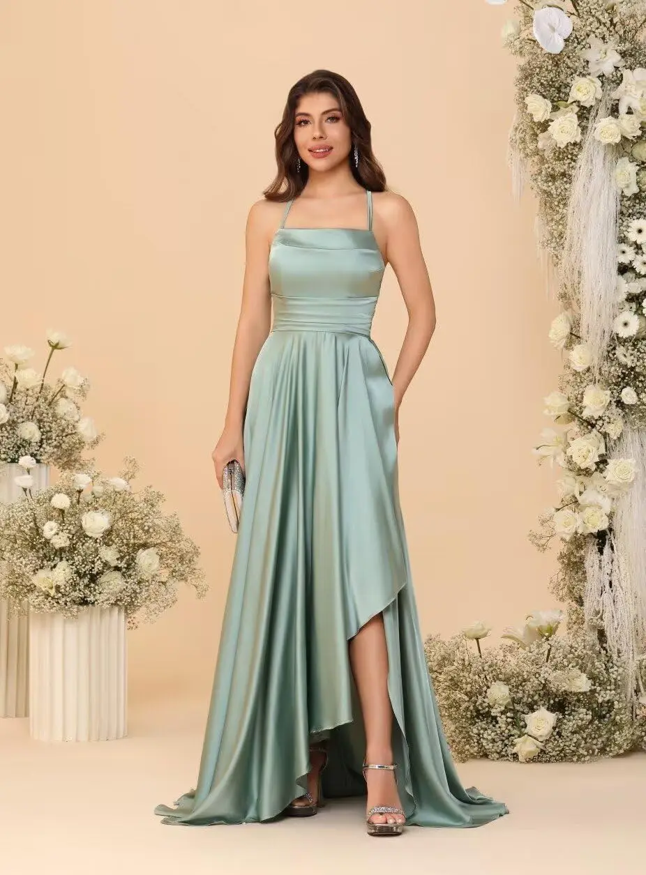 Simple Satin Bridesmaid Dresses for Women A Line Halter Side Slit Formal Dress Elegant Gown Women for Wedding Party Prom Dresses
