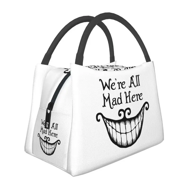 

Alice In Wonderland Cheshire Cat Portable Lunch Boxes Women Multifunction Cooler Thermal Food Insulated Lunch Bag Container