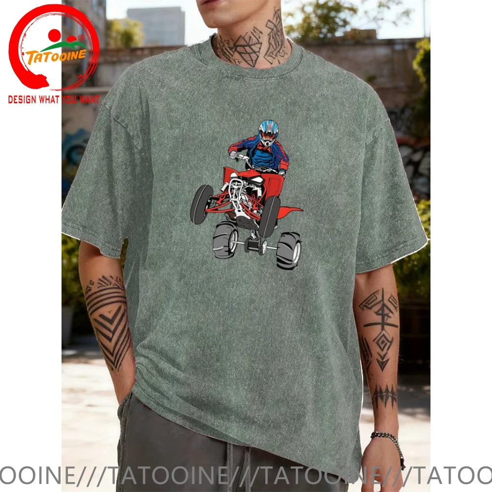 Vintage Washed Cotton T-Shirt Funny Designer ATV Custom T Shirt Men Fashion Trendy Casual Clothing Stylish Tops Tees