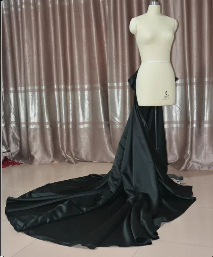 Preto arco cintura decoração cetim trem destacável vestido de noiva trem saia de noiva vestido de baile tamanho personalizado anágua