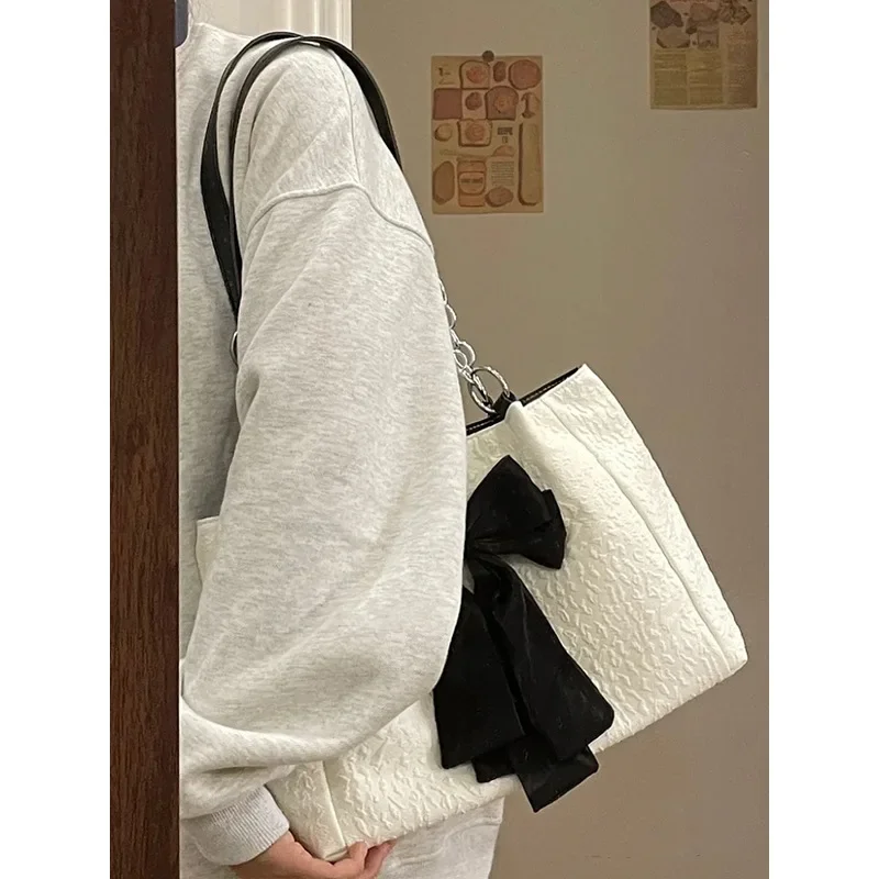 Cute Girl Bag Korean Style Niche Bow Tote Bag Autumn and Winter New Summer Large Capacity Shoulder Bag