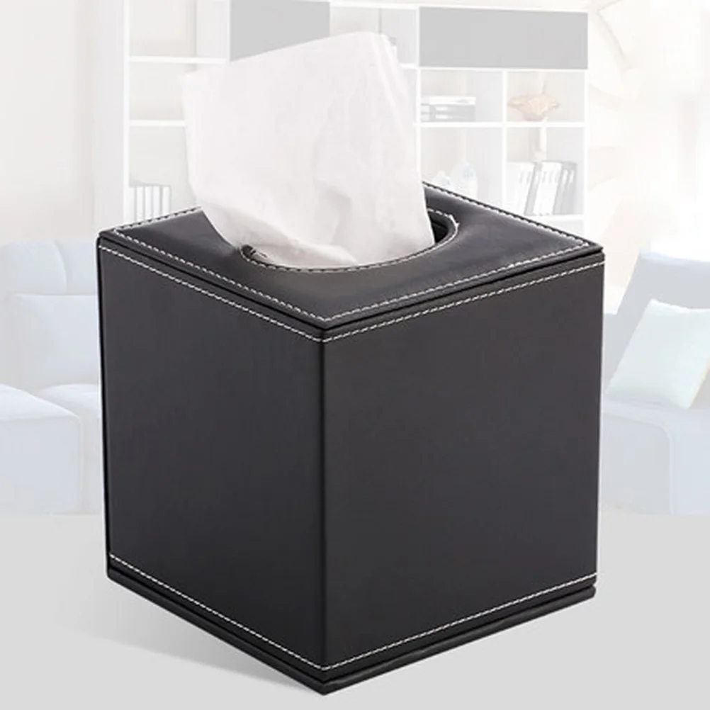 

Pu Tissue Box Black Sturdy Napkin Storage Container For Home Office Hotel Bedroom Use Paper Holder Decorative