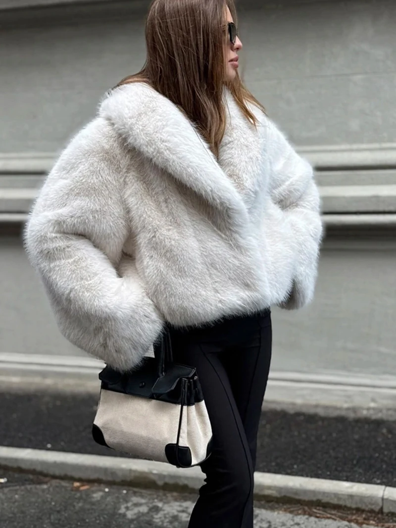 ZADORIN Luxury White Fluffy Faux Fur Coat Eco-Friendly Shawl Collar Short Fur Jackets Warm Clothes For Woman Winter Outerwear