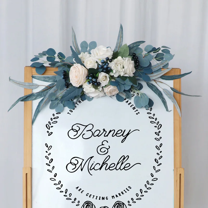 Yannew Champagne Blue Wedding Bouquets for Bride Bridesmaids Artificial Flowers Casading Wedding Bouquet Wed Bridal Shower Decor