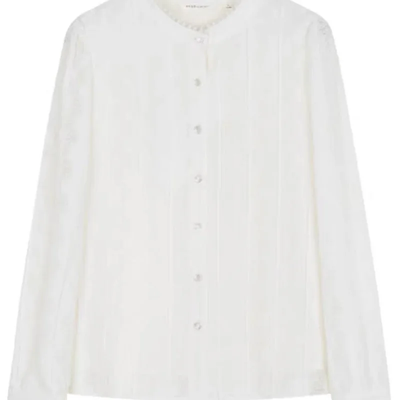 2024 New Summer Office Lady Loose Casual Bohemian Women's Shirt Hollow Out Chiffon Knittingbutton O Neck Long Sleeve Chic Tops