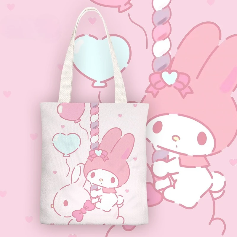 

Новая женская холщовая сумка Sanrio, сумка через плечо с милым мультяшным принтом, милая сумка-тоут, Kawaii, большая вместительная сумка для покупок
