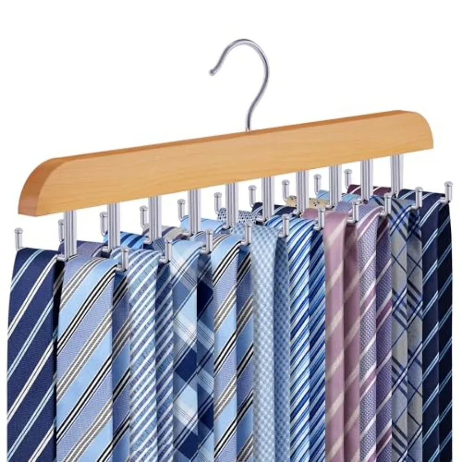 

Tie Rack Hanger for Closet 20 Foldable Hooks, en Non Slip Large Capacity Space Saving Tie and Belt Organizer with 360° Rotating