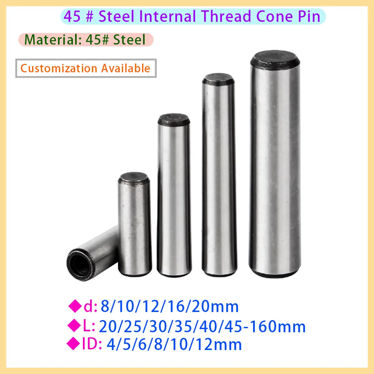 45 # Internal Thread Hardened Pin Steel Cone Pin GB118 High-strength Quenched and Hardened Steel Cone Pin M4~M12