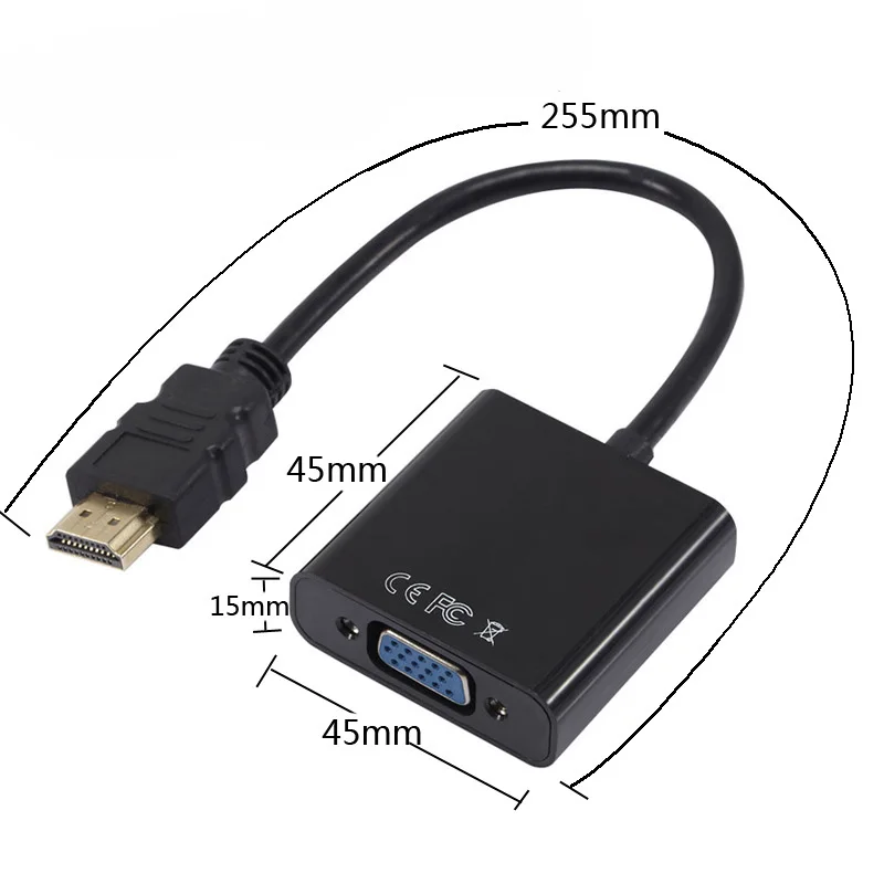 2PCS HDMI To VGA Adapter Male-to-female Cable Converter With 3.5mm Audio Cable Output For Computer Desktop Laptop