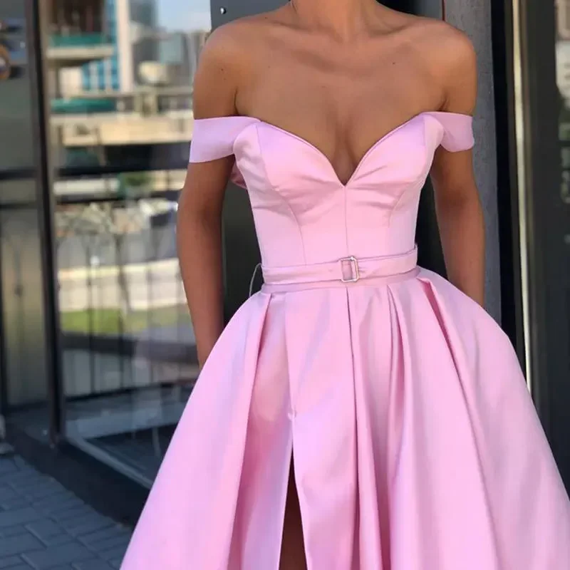 Ladies Cute Pink Party Wear Evening Bridesmaid Dress Woman Summer Quality Long Off Shoulder Yellow Princess Prom Dresses Elegant