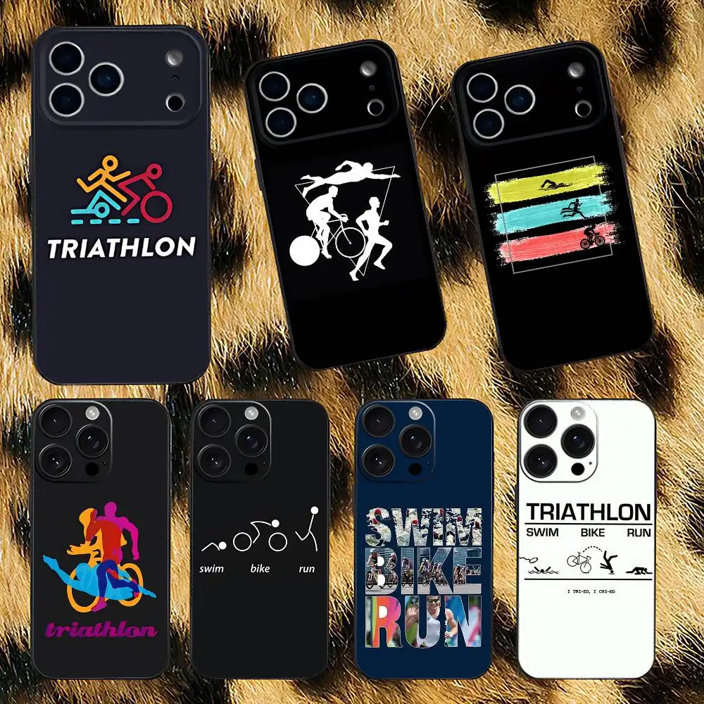 Triathlon Swim Bike Run  Case For iPhone 17,16,15,14,13,12,11 Air,Plus,Pro Max,XS,X,XR,SE,Mini,8,7,Soft Silicone Black Cover