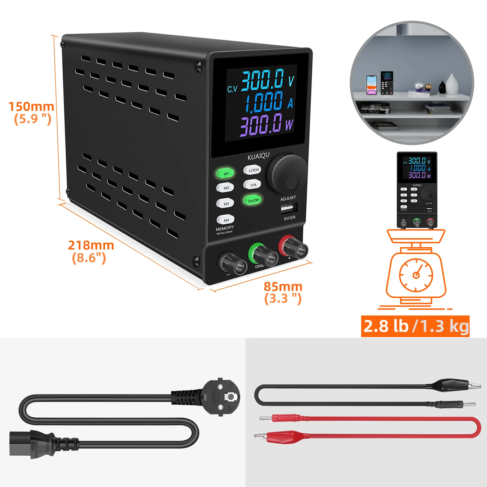 KUAIQU Programmable Adjustable Regulated Lab Bench Power Supply With RS-232 PC Software 300V 200V 1A 30V 10A Memory Storage