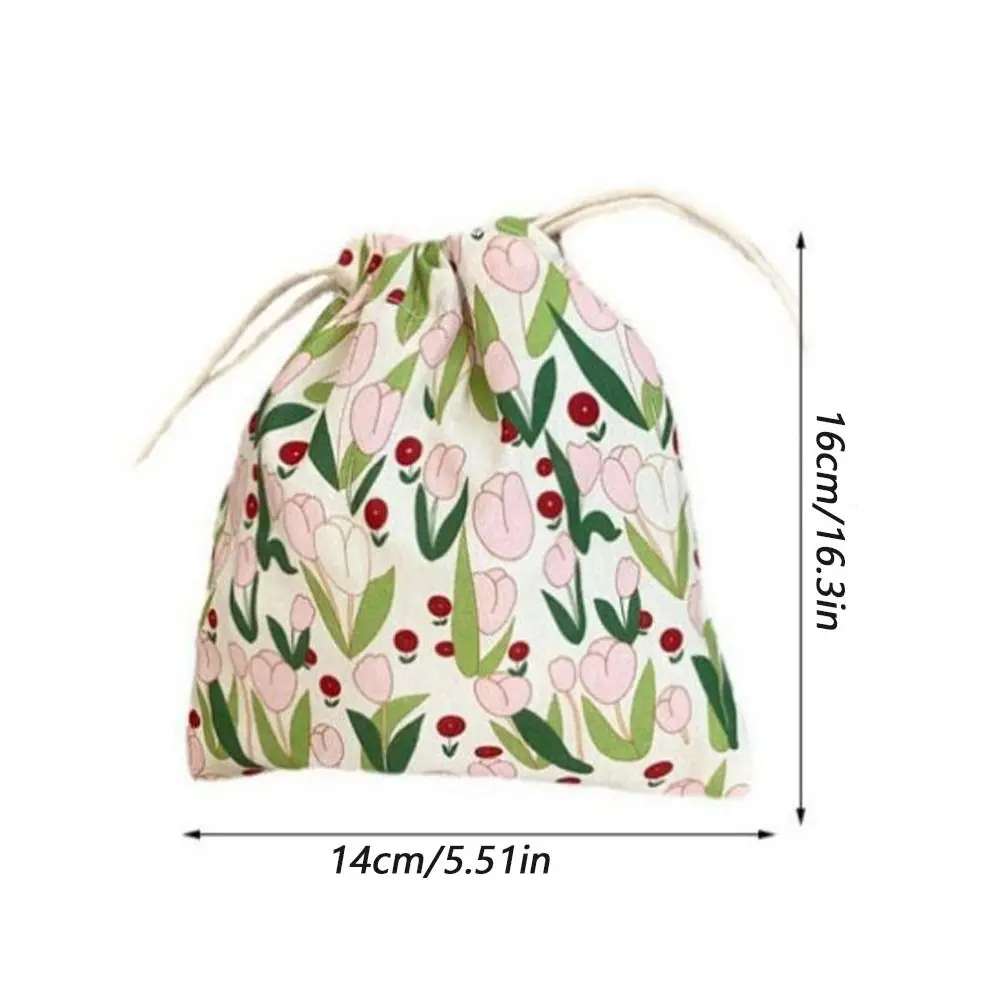 Saco de armazenamento de pano estilo retrô mini, cordão floral, portátil, tulipas casuais, porta-moedas, moda criativa