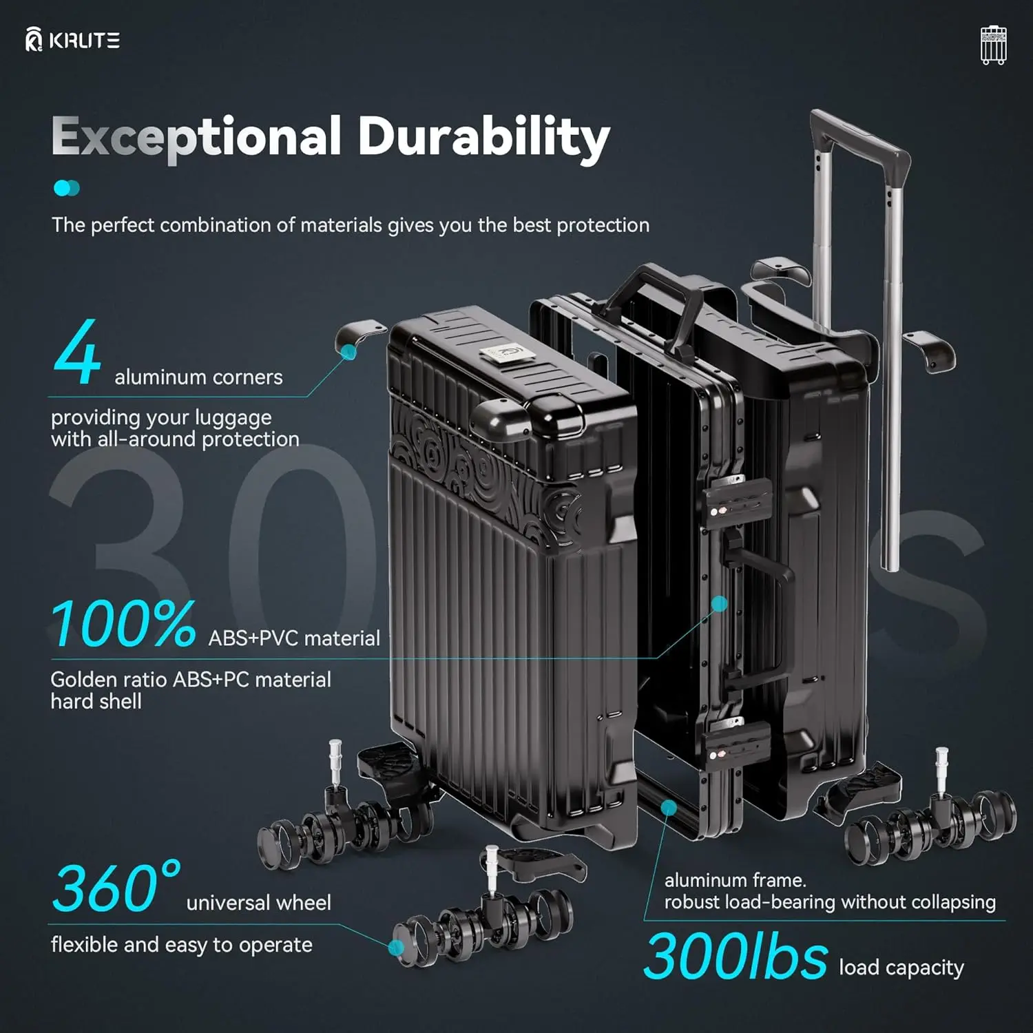 20인치 알루미늄 프레임 하드 쉘 지퍼 없는 캐리어, 바퀴 포함, TSA 잠금장치, PC+ABS 소재 여행용 가방