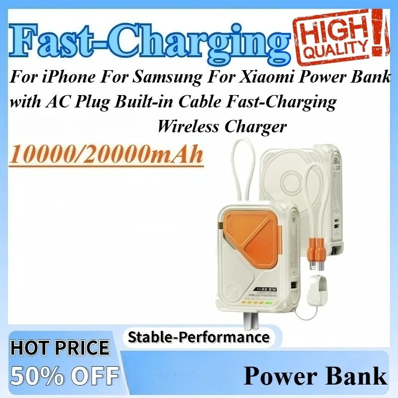 

10/20Ah Power Bank with AC Plug Built-in Cable Fast-Charging for MagSafe for Magnetic Wireless Charger For iPhone For Samsung