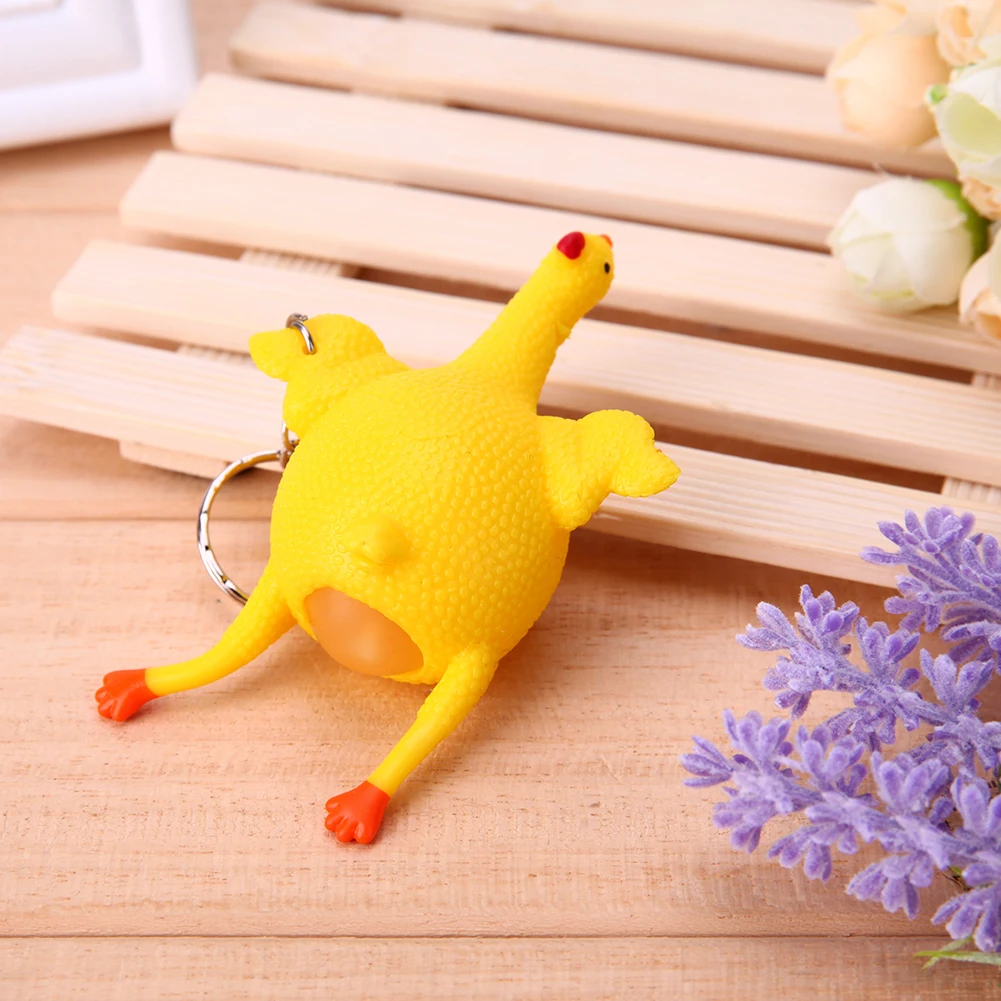 PVC Chicken Laying Egg Key Buckle Portable Chicken Prank Joke Toy Lightweight Elastic Decompression for Children Holiday Gift