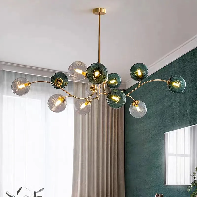 Nordic tree branches  Chandelier LED G9 Stained Glass Corrugated  Lampshade Living room Bedroom Indoor Gold Decorative Hang lamp