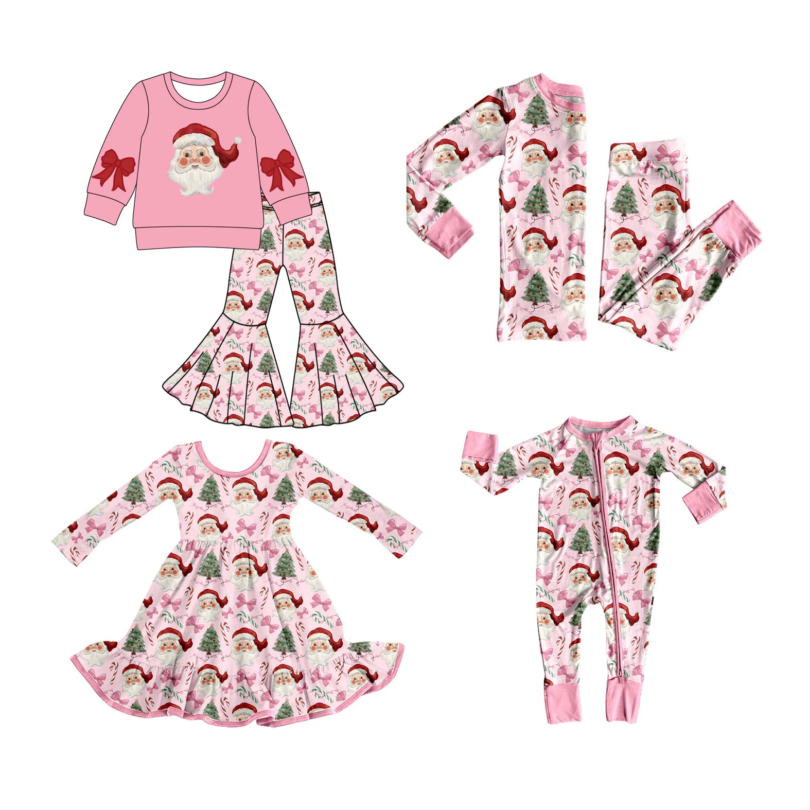 New Girls Santa Claus Bell Pants Outfits Christmas Children's Pajamas Sets Baby Sleepsuit Girls Dress