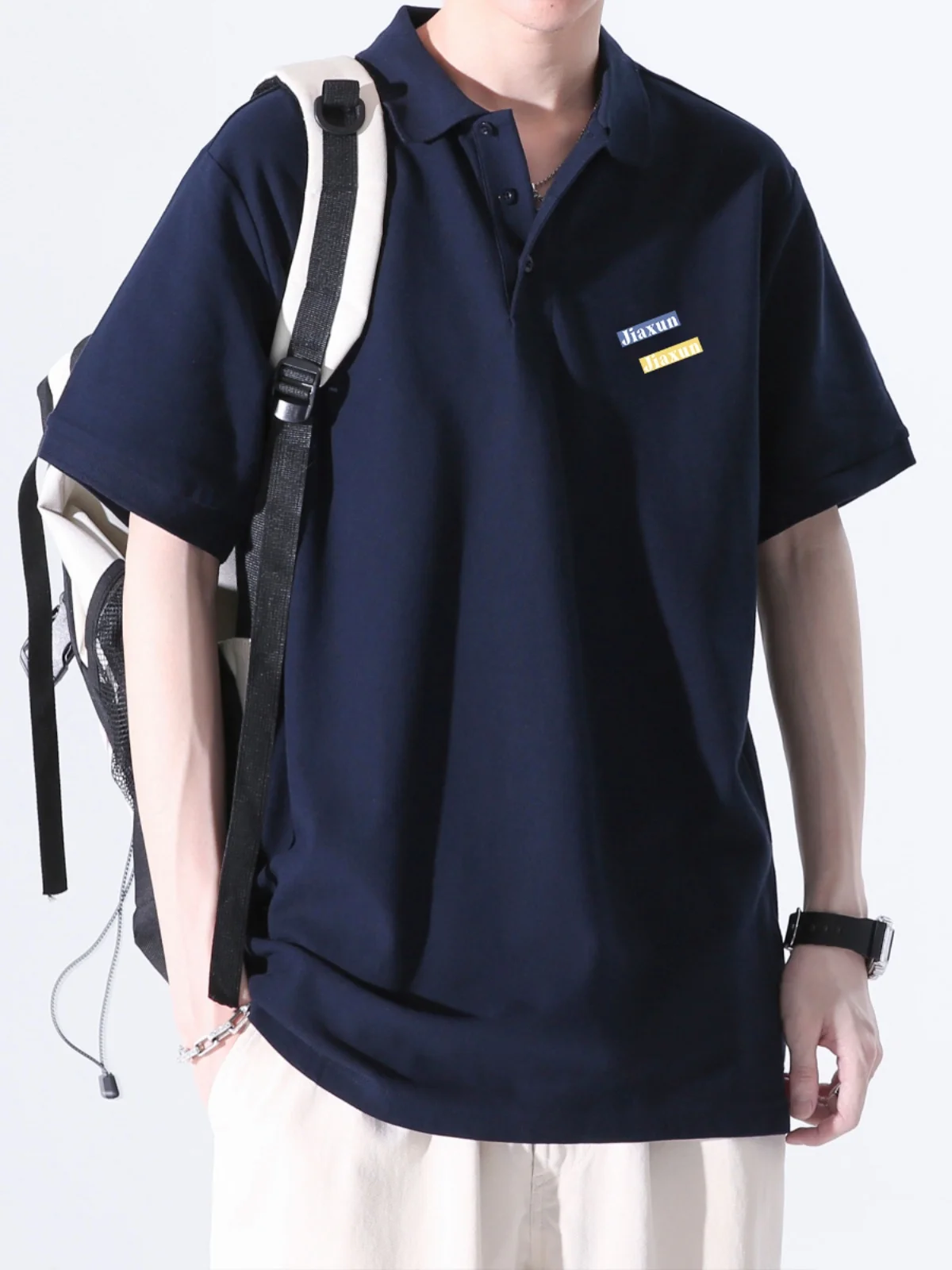 

Loose Fit Pure Cotton irt ort Sve Casual Turn-down Collar T-irt Summer Menswear Japanese Sle Trendy f S...