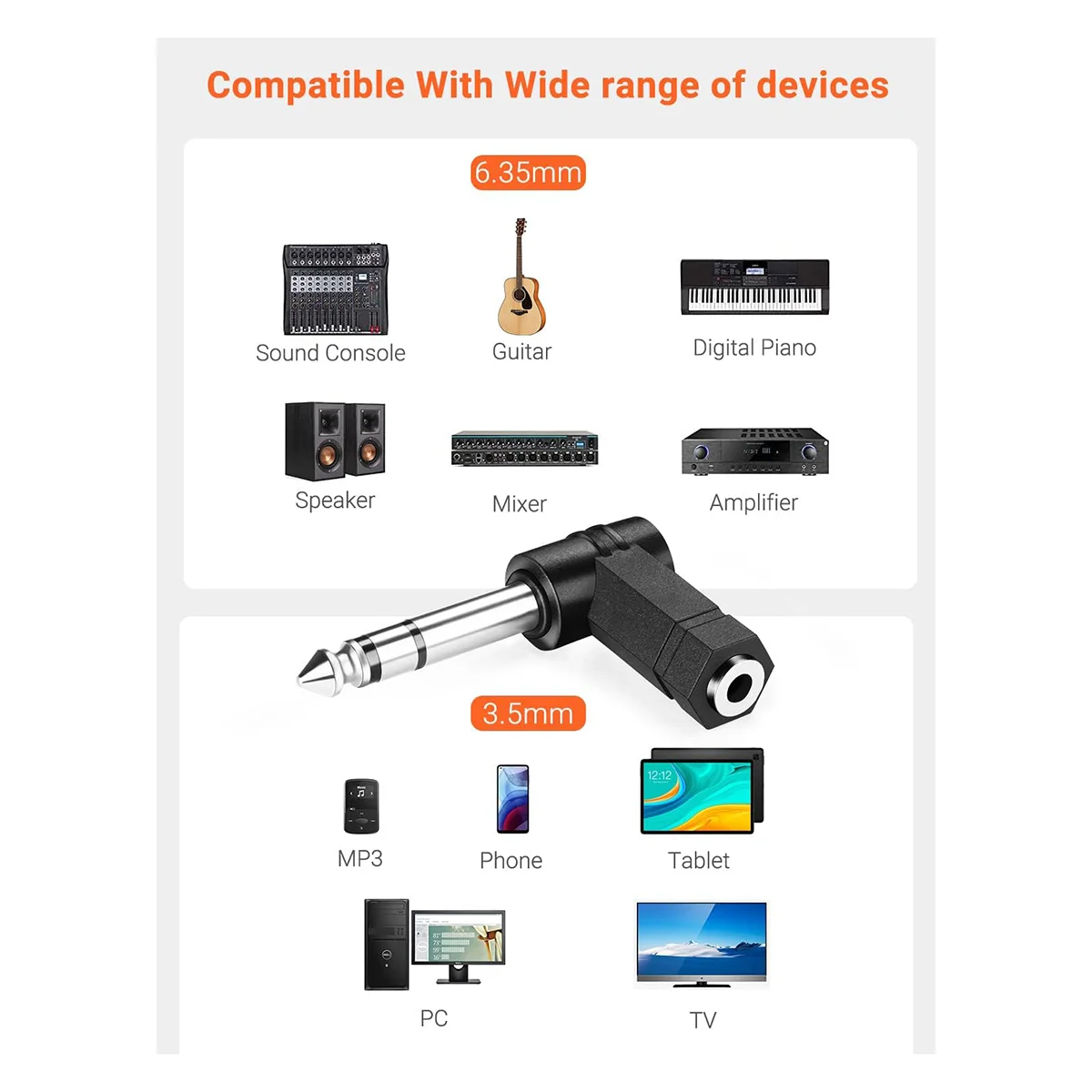 Audio Adapter 10 PCS Right Angled 6.35mm Male to 3.5mm Female Audio Adapter Converter Extender Stereo Headphone Audio Jack Plug