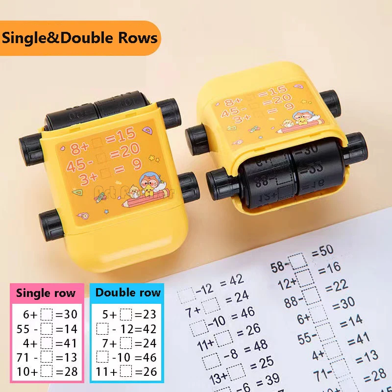 Math Stamp Roll 2 In 1 Addition Subtraction Multiplication Division Double-Head Teaching Stamp Math Within 100 Roller Question
