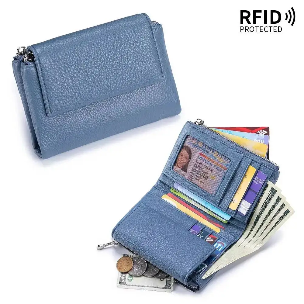 Fashion Women's Purse Female Clutch Bag New Lady Coin Wallet Large Capacity Storage Bag Genuine Leather RFID Short Wallet