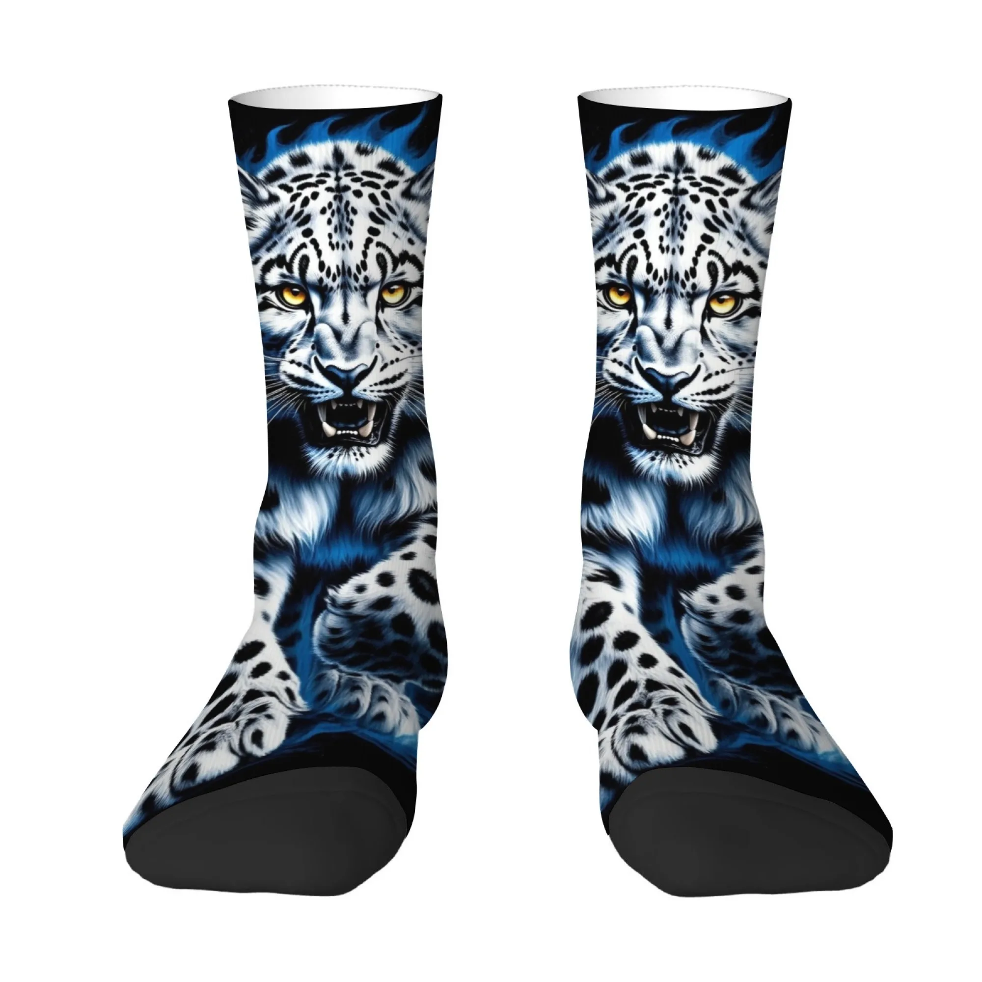 

Wild Flame Snow Leopard Men's Socks Retro Fashion Comfortable Casual Socks Crazy Street Hip-Hop Funny Socks Novelty Party Gifts