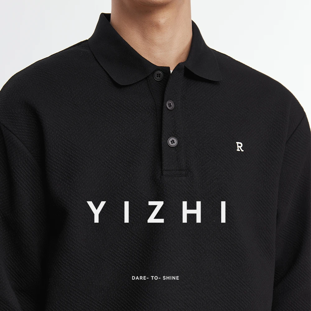 2025 Autumn New Heavy Texture Lapel Sweatshirt Men's Trendy Casual High-end Solid Color Long-sleeved POLO Shirt Men's Clothing