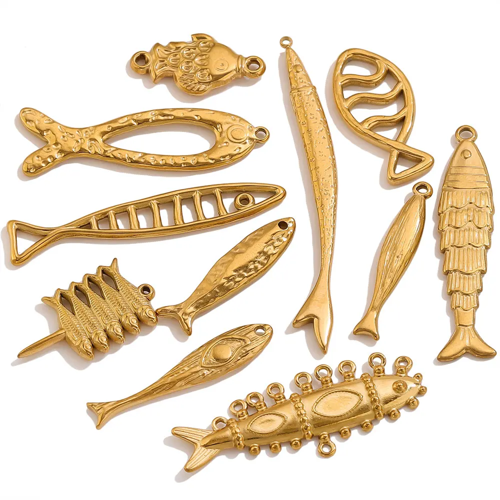 5 Stück Edelstahl 3D Fisch-Anhänger, vergoldet, Tieranhänger für Halsketten, Armbänder, Ohrringe, DIY Schmuckherstellung Zubehör – Detail 4