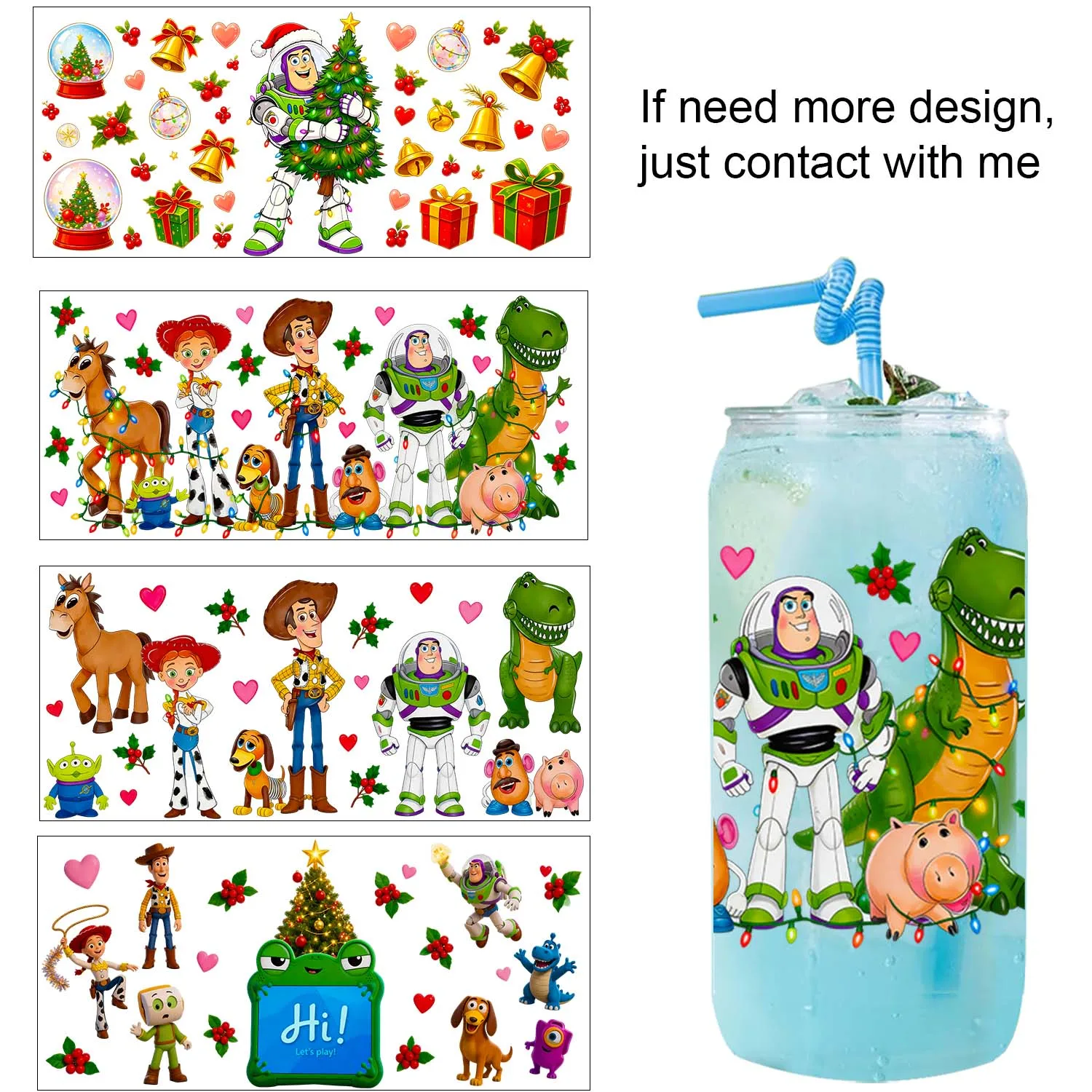 Cute Christmas Cartoon Toy 16oz uv dtf Sticker waterproof DIY Decals 3D transfers uvdtf tumbler stickers 16oz uv dtf cup wraps