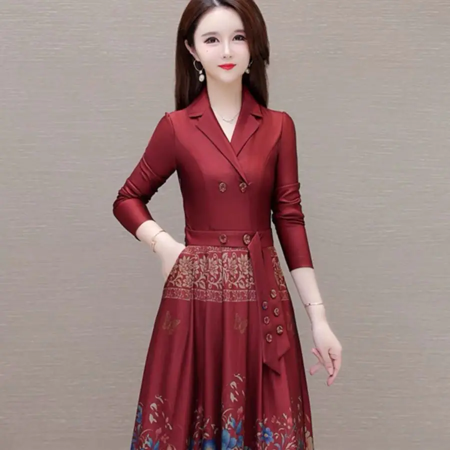 Temperament Suit Long Sleeved Dress Women\'s Spring and Summer New Style High-end and Exquisite Mom Slimming Western-style Dress
