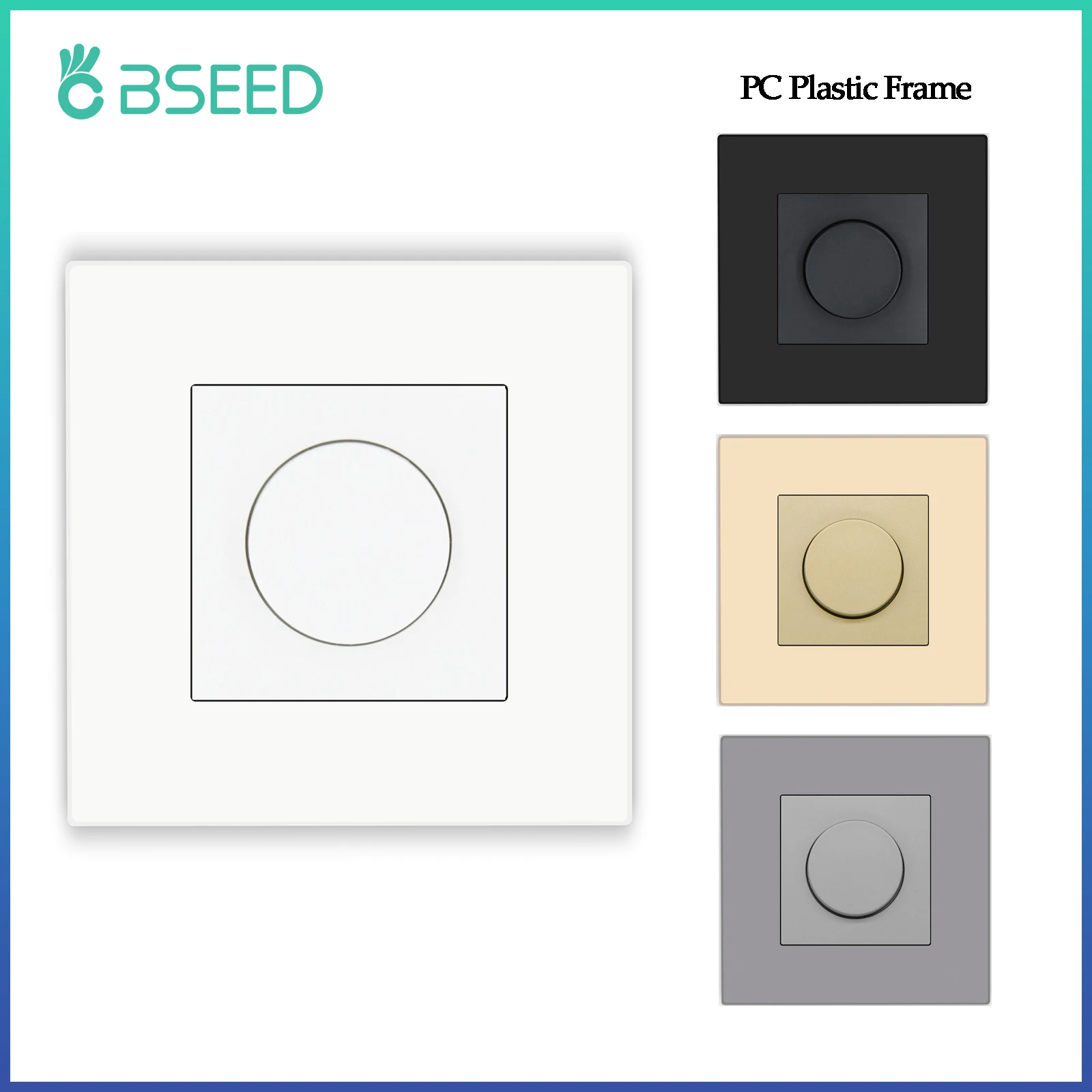 

BSEED Rotary Knob Switch Led Dimmable Wall Light Switches Brightness Adjustable Plastic Frame 10A for Dimmable Light Bulb