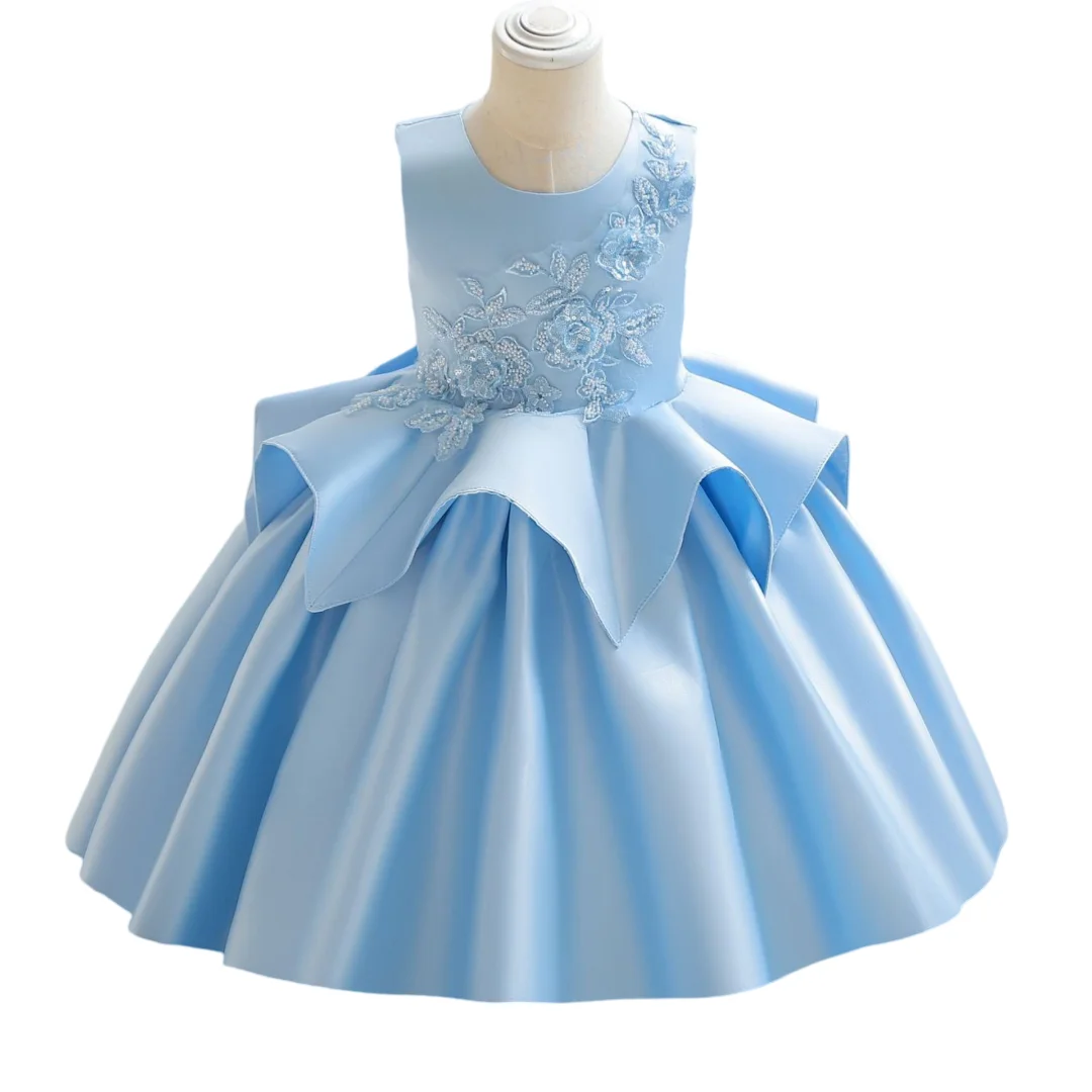 

1-6 Years Blue Baby Girls Dress Flowers Birthday Party Ball Baby Girls Vestidos 1 2 3 4 5 6 Years Old Baby Girl Clothes 247019