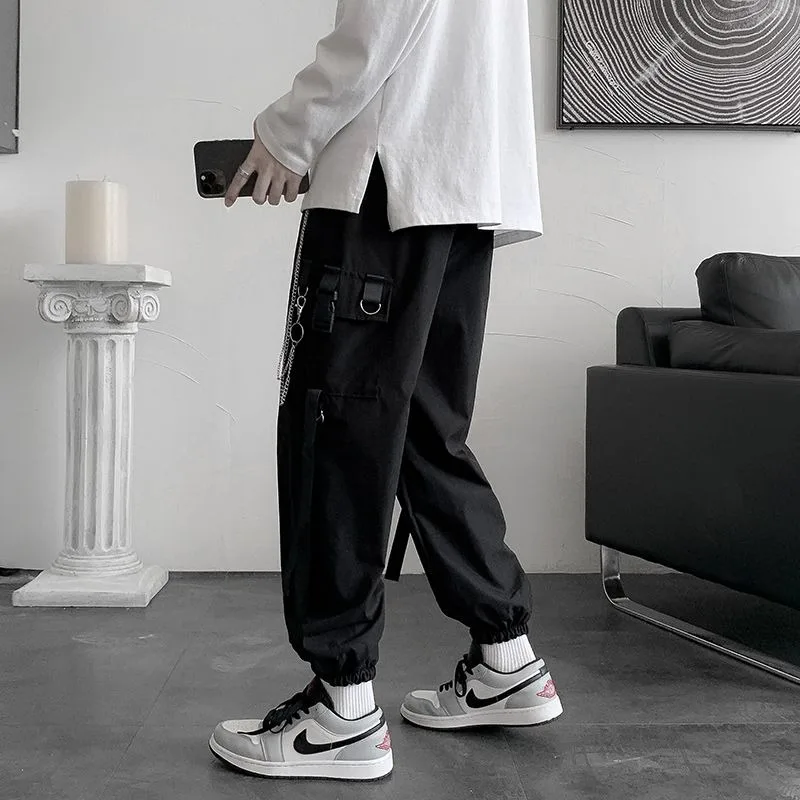 Gothic Women Cargo Pants Black Joggers High Waisted Harajuku Harem Pants Punk Goth Techwear Chain Trousers Female Hip Hop