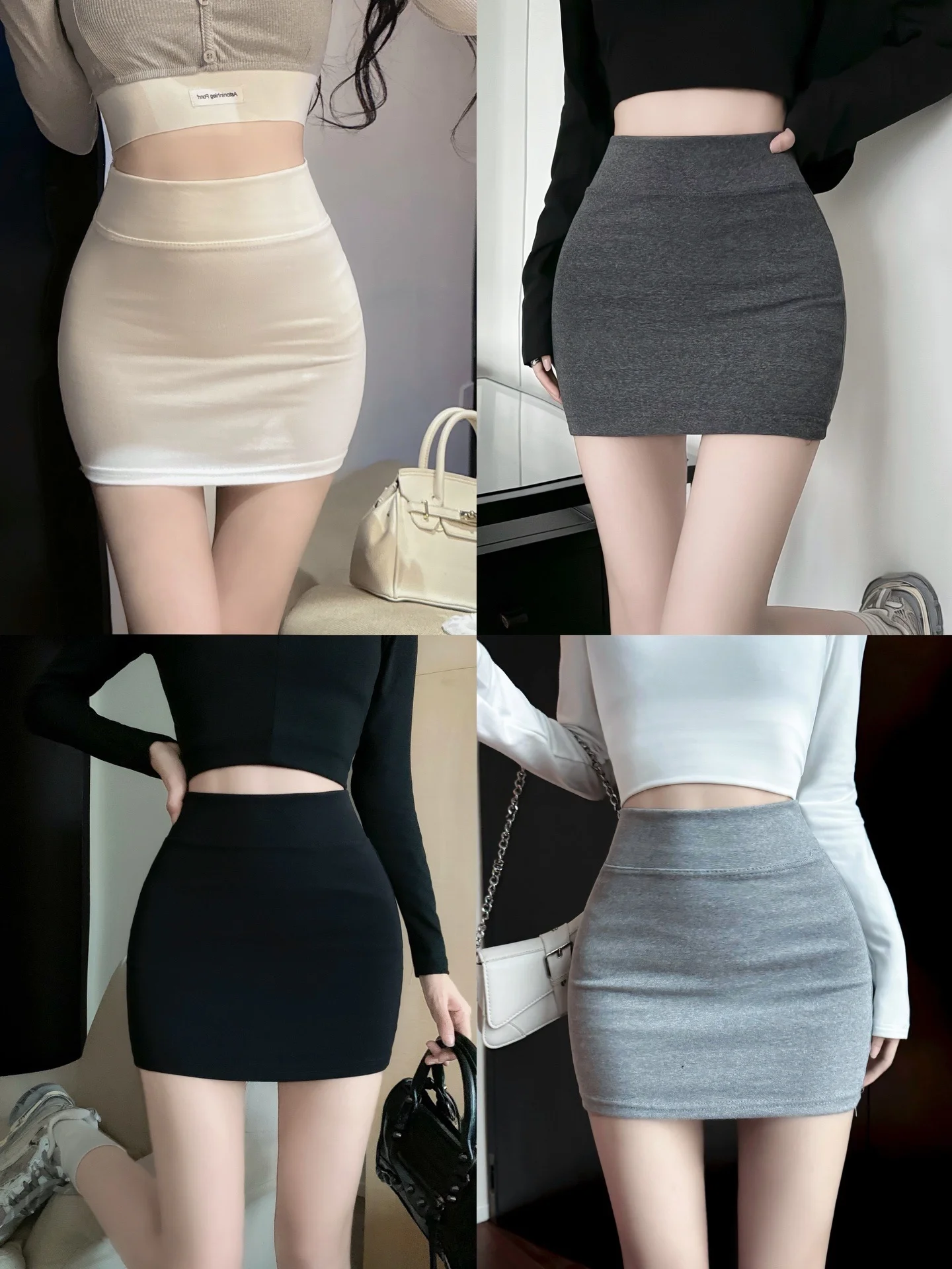 Sexy Spicy Girl Elastic Bodycon A-Line  Skirt Tight Fitting Pure Desire High Waist Short Skirt Resin  Color Women's ...