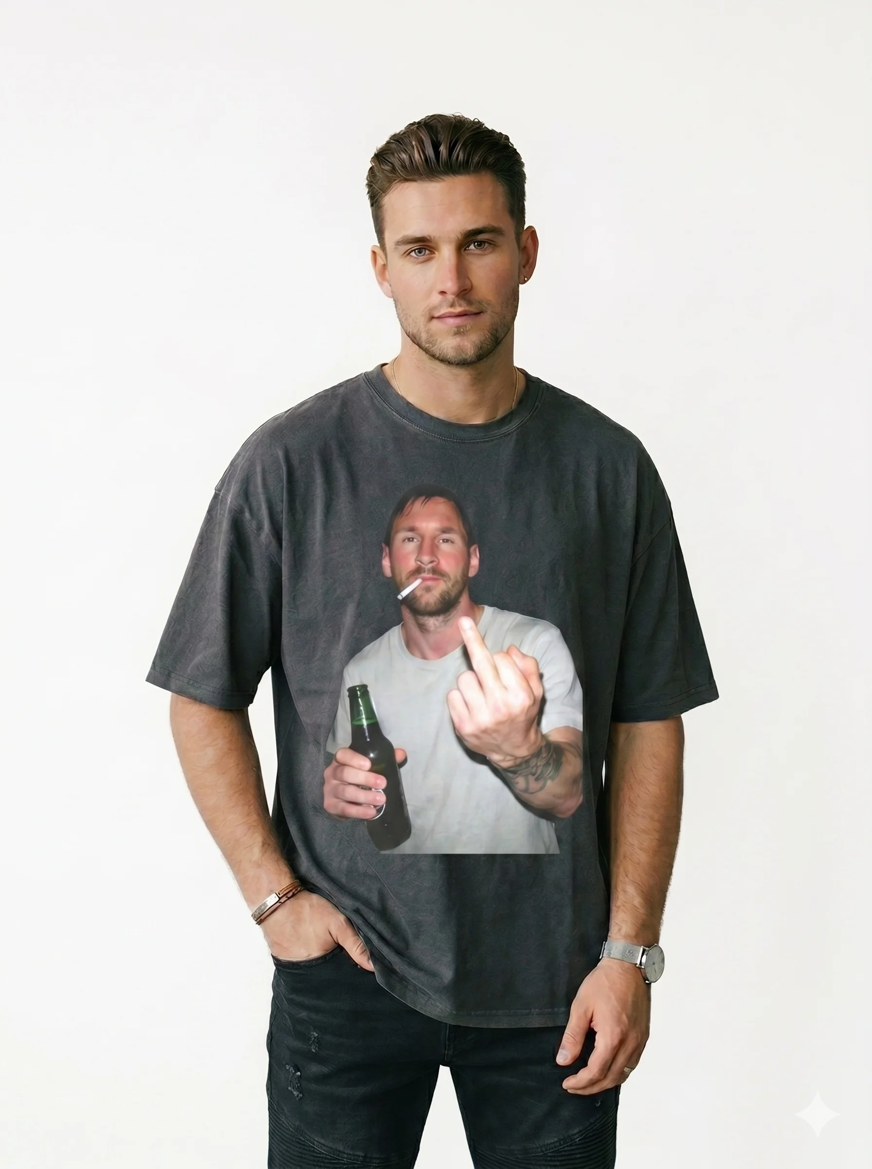 Lionel Messi "Off-Duty Fun" Graphic 100% Cotton Short-Sleeve T-Shirt – Printed Graphic Tee, Hip-Hop Style (Perfect Gift for Fans) – New Summer Release