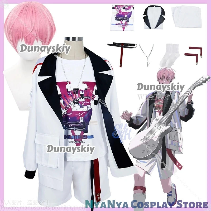 

NEO AURORA 코스튬 Li Tianchen Cosplay Anime Link Click Punk Band Uniform DK White Coat Shorts Jirai Kei Y2K Necklace Halloween