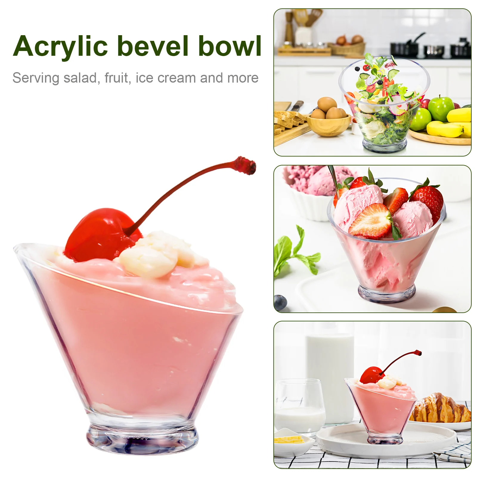 

5pcs Acrylic Salad Bowls Clear 13 6CM Slanted Dessert Fruit Yogurt Ice Cream Party Serving Large Capacity