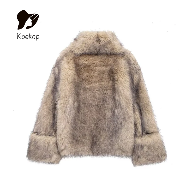 Koekop Dámská módní mikina s efektem umělé kožešiny, vintage dlouhý rukáv, podzimní a zimní dámská elegantní mikina - náhled 3