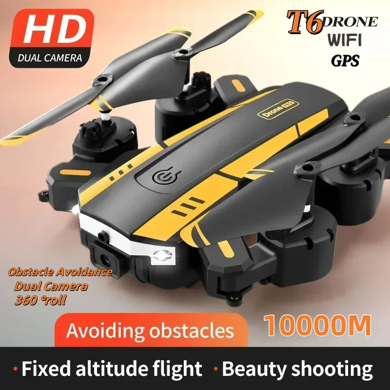 Controle Remoto Aircraft Drone, 4K HD, Evitar Obstáculos, Câmera Dupla, Fotografia Aérea, Quadcopter, Presente Brinquedos Dobráveis, Novo T6