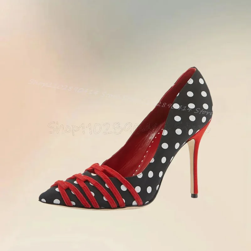 

Wave Point Print Strappy Pointed Toe Shallow Pumps Slip On Women Shoes Thin High Heels Fashion Banquet 2025 Zapatos Para Mujere