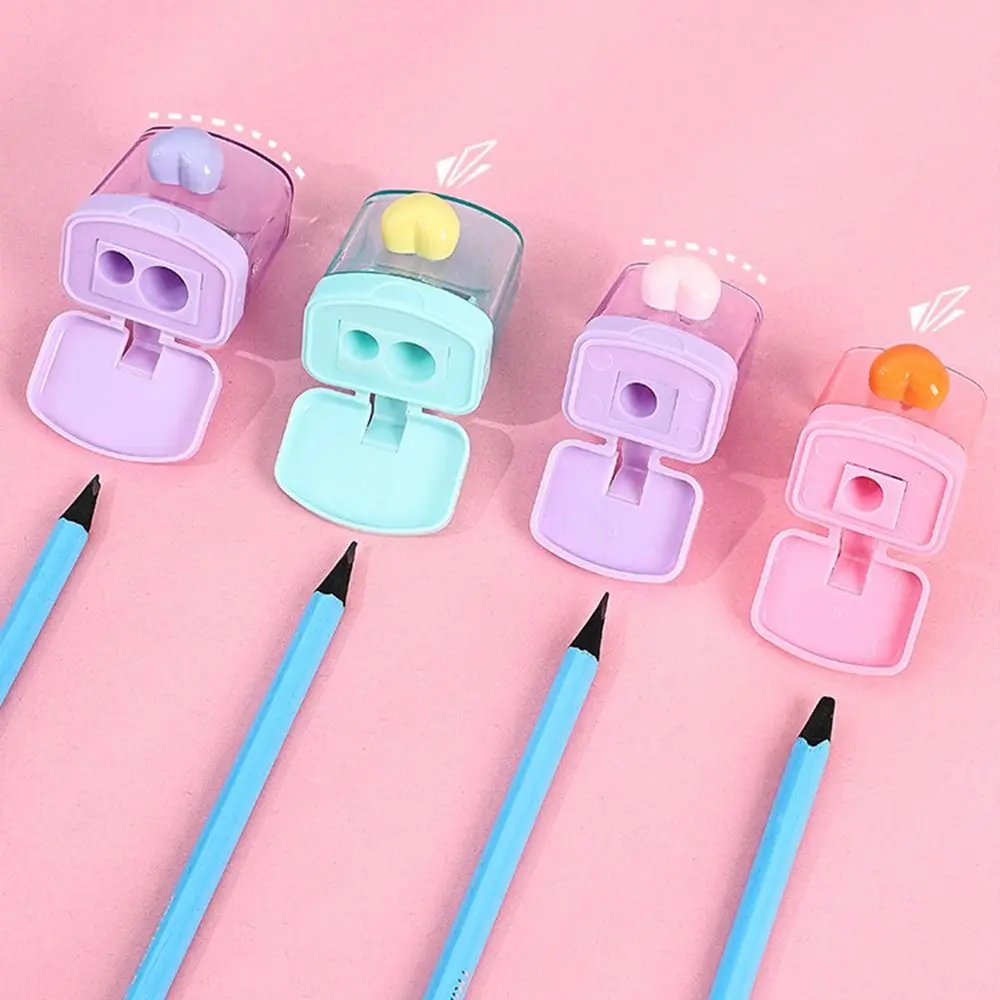 Cute 1/2 Holes Pencil Sharping Tools With Cover Sketching Pencil Sharpener Transparent Heart Pencil Cutter Student Stationery