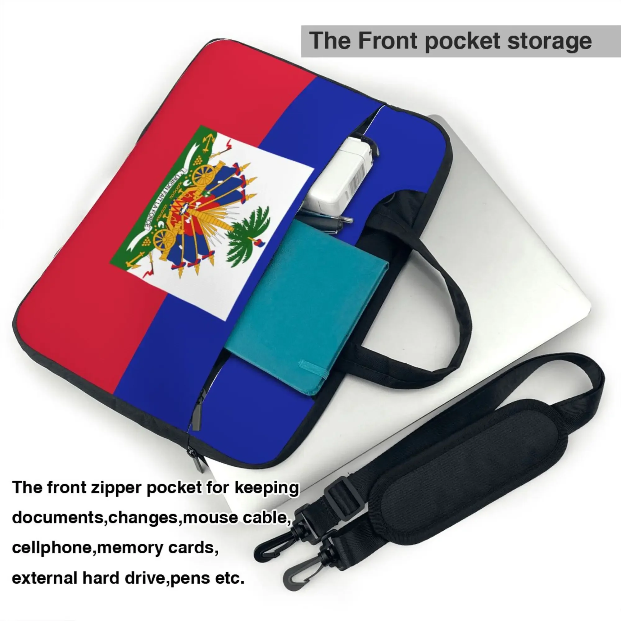 حقيبة كتف للكمبيوتر المحمول مطبوعة بعلم هايتي، حقيبة كمبيوتر محمول ماك بوك نتبووك، غطاء للكمبيوتر الشخصي مع مقبض يناسب 13/14/15.6 بوصة