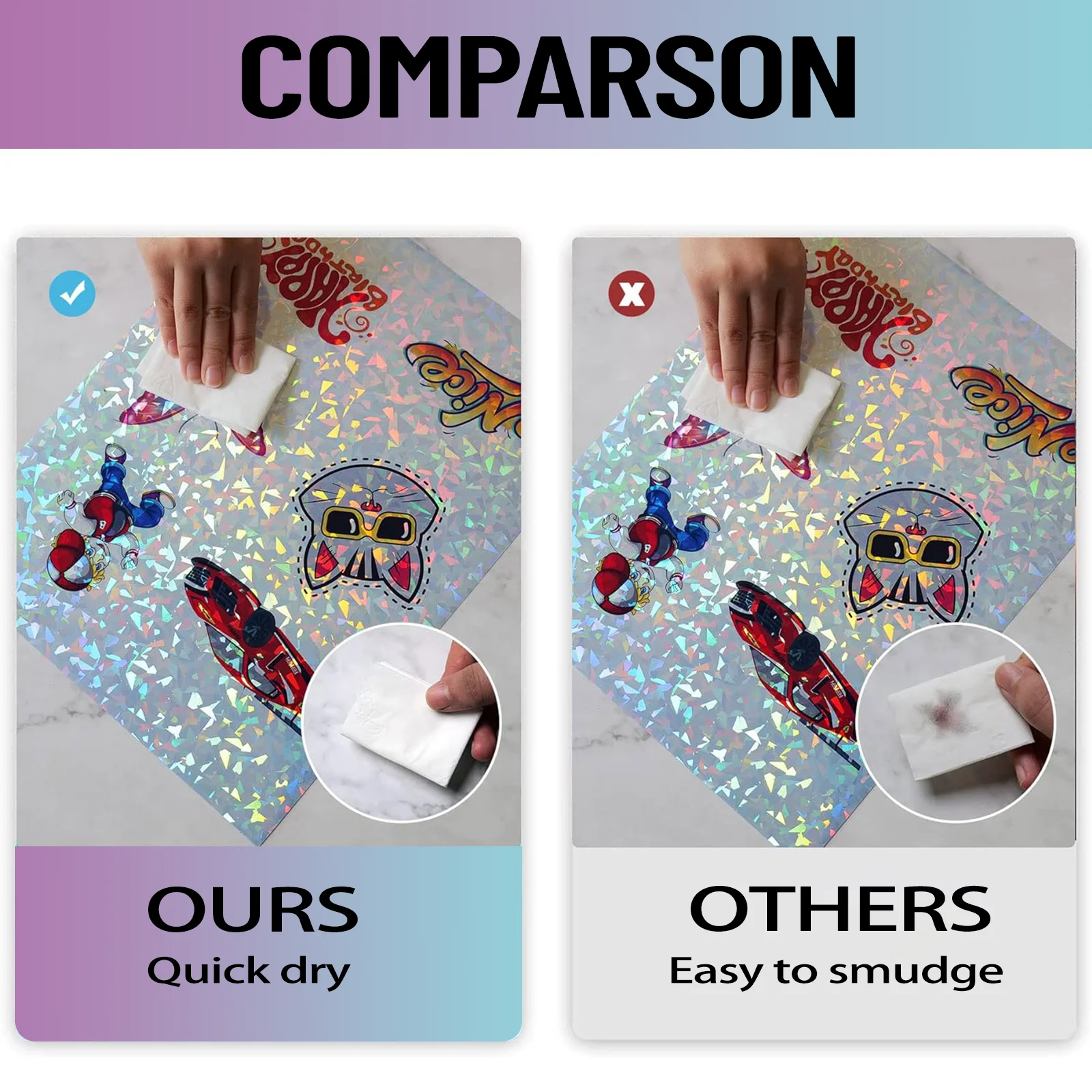 20 Sheets A4 Diamond Vinyl Sticker Paper Waterproof Inkjet & Laser Printable Adhesive Paper Broken Glass for Crafting Lable