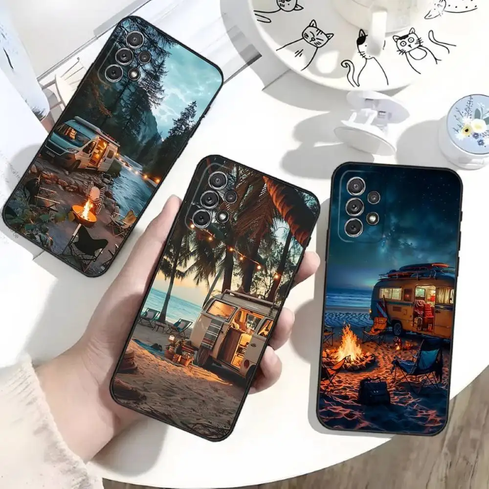 

Combi Van Car Outdoor Camping Phone Case For Samsung S 25,24,23,22,30,21,10,9,Ultra,Plus,Lite,FE,4,5G Black Soft Case