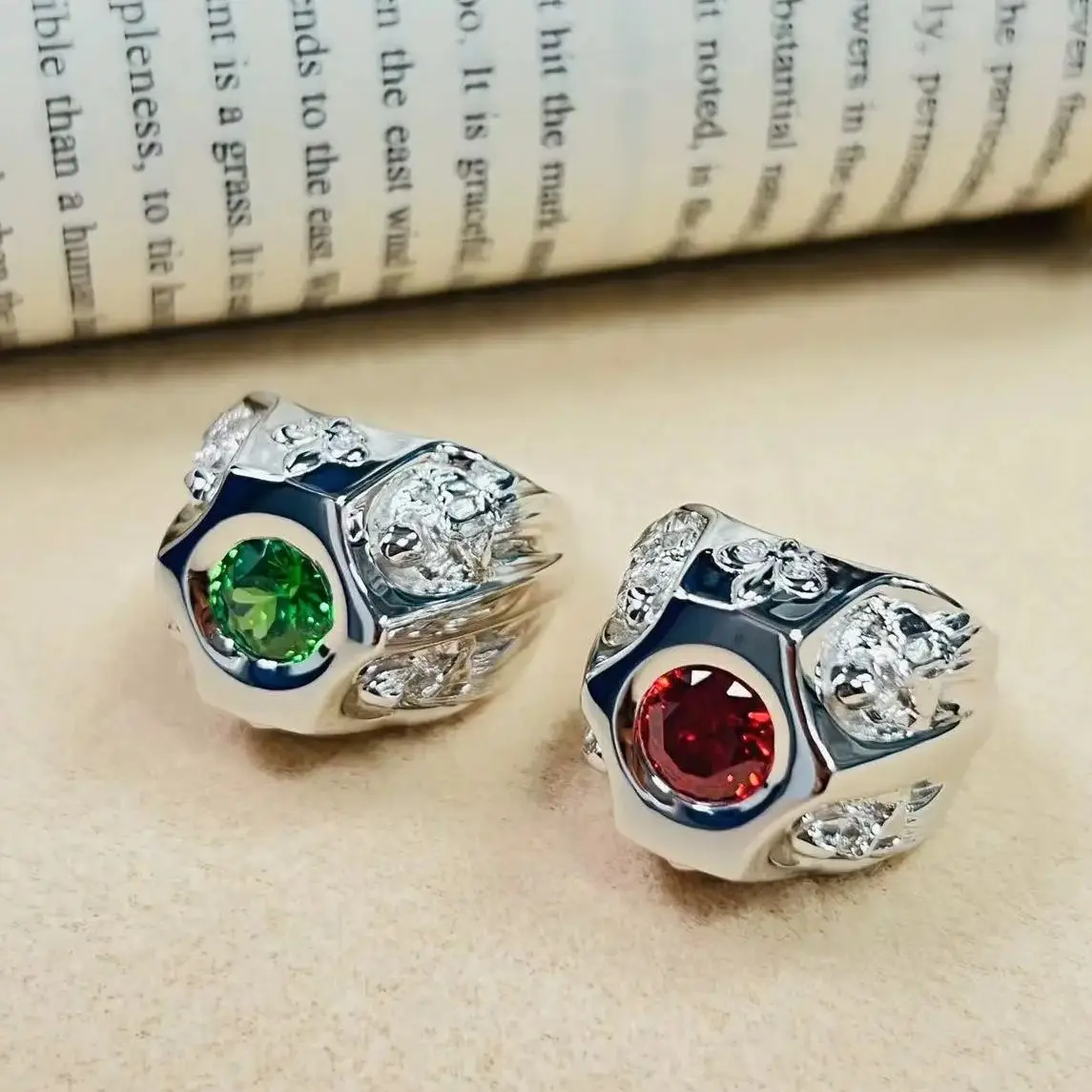 

S925 Silver Ring Inlaid Gemstone Character Jewelry Stereo Original Design Couples Original Design Men's Tough Guy Wind Ring